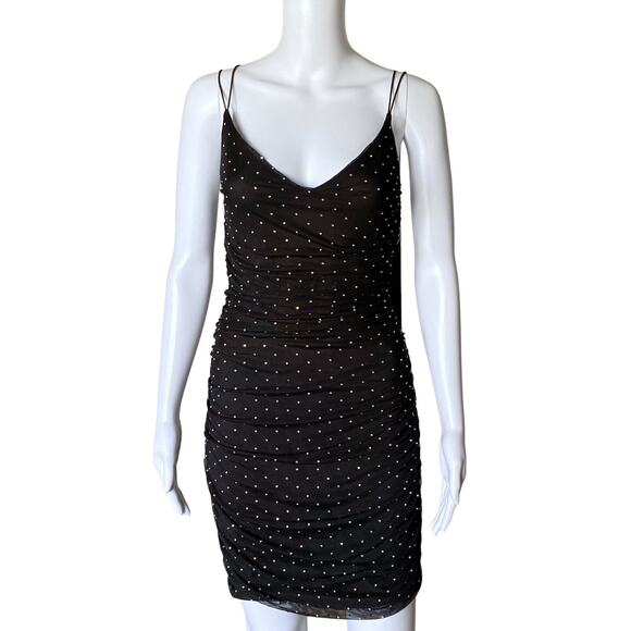 WINDSOR Womens Size Medium Black Strappy Rhinestone Bodycon Sheath Ruched Dress - Picture 5 of 12